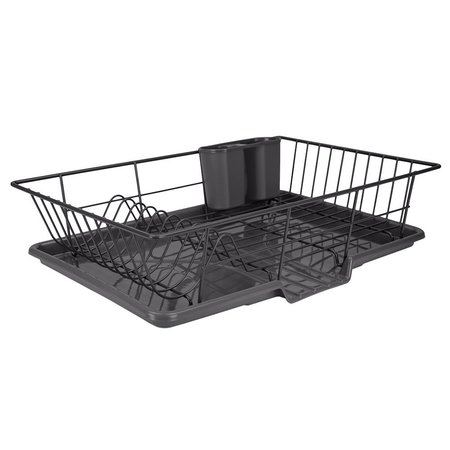 HDS TRADING 3 Piece  Vinyl Dish Drainer with SelfDraining Drip Tray, Black ZOR95913